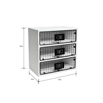 Rae Dunn Desktop Organizer – White 3 Drawer Mail, Stationary and Letter Holder for Table Top – Chic and Stylish Craftsmanship – Rustic, Country, Farmhouse Style - “Letters” Print - for Home and Office