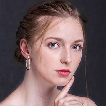 Silver Hoop Earrings, Rhinestone Cubic Zirconia Hoops Fashion Jewelry White Gold Plated Big Hoop Ear...