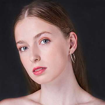 Silver Hoop Earrings, Rhinestone Cubic Zirconia Hoops Fashion Jewelry White Gold Plated Big Hoop Earring for Women