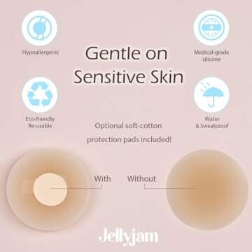 Jellyjam Waterproof Nipple Petals Cover - Hypoallergenic Sticky Silicone Nipple Pasties for Girl, Women with Soft Pad, Storage Disc and Travel Case/Pack Color Honey