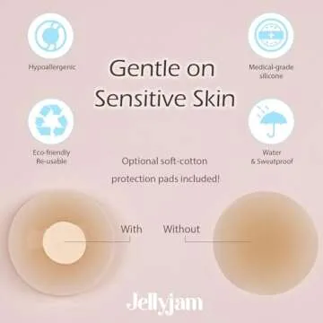 Jellyjam Waterproof Nipple Petals Cover - Hypoallergenic Sticky Silicone Nipple Pasties for Girl, Women with Soft Pad, Storage Disc and Travel Case/Pack Color Honey