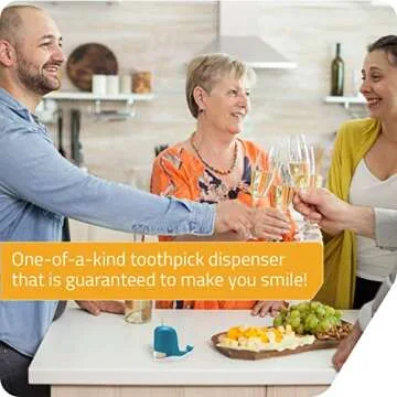 PELEG DESIGN Jonah Toothpick Holder - Cute Whale Toothpick Dispenser - Fun and Decorative Plastic Toothpick Holder for Easy Access During Meals or Gatherings