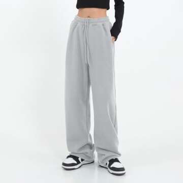 Womens Wide Leg Sweatpants Casual Loose Yoga Pants Comfy Lounge Joggers Baggy Sweatpants Pockets Gray