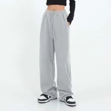 Womens Wide Leg Sweatpants Casual Loose Yoga Pants Comfy Lounge Joggers Baggy Sweatpants Pockets Gray