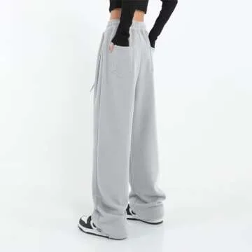 Womens Wide Leg Sweatpants Casual Loose Yoga Pants Comfy Lounge Joggers Baggy Sweatpants Pockets Gray