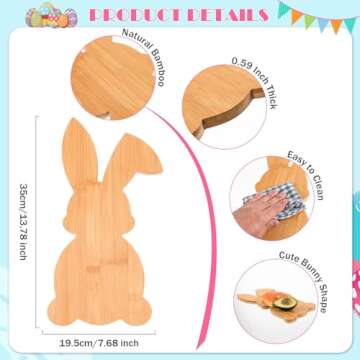 AWIZOM Easter Bunny Shaped Cutting Board Rabbit Bamboo Charcuterie Board Wooden Bread Cheese Serving...