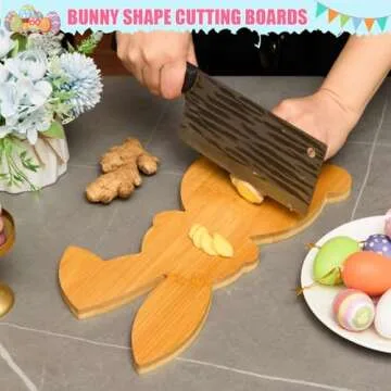 AWIZOM Easter Bunny Shaped Cutting Board Rabbit Bamboo Charcuterie Board Wooden Bread Cheese Serving Tray Platter Kitchen Chopping Board for Easter Spring Holiday Housewarming Present,13.78x7.68x0.59"