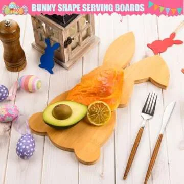 AWIZOM Easter Bunny Shaped Cutting Board Rabbit Bamboo Charcuterie Board Wooden Bread Cheese Serving Tray Platter Kitchen Chopping Board for Easter Spring Holiday Housewarming Present,13.78x7.68x0.59"