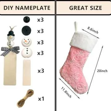 AISENO 3Pack 19 Inch Sequin Faux Fur Christmas Stockings Sequin Snowflake Hanging Ornaments Candy Gift Bags for Christmas Decorations Pink