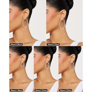 PABBEU 2mm 925 Sterling Silver Earrings Big Sterling Silver Hoop Earrings for Women Large Rhinestone Hoop Earrings Thin Hypoallergenic Cubic Zirconia Earrings for Women 30/40/50/60/70mm