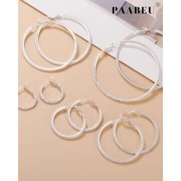 PABBEU 2mm 925 Sterling Silver Earrings Big Sterling Silver Hoop Earrings for Women Large Rhinestone Hoop Earrings Thin Hypoallergenic Cubic Zirconia Earrings for Women 30/40/50/60/70mm