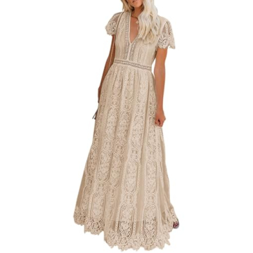 Stylish Apricot Floral Lace Maxi Dress for Weddings