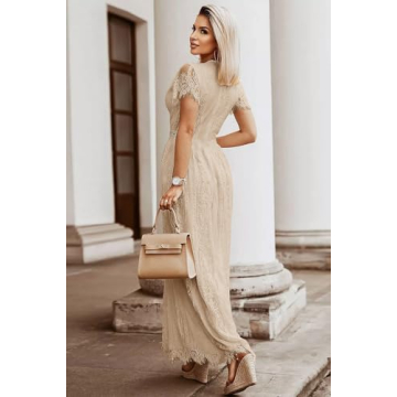 Elegant Apricot Floral Lace Dress for Women