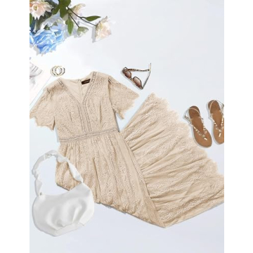 Elegant Apricot Floral Lace Dress for Women