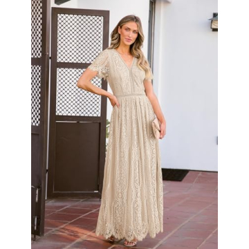Elegant Apricot Floral Lace Dress for Women