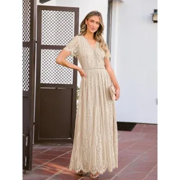 Elegant Apricot Floral Lace Dress for Women