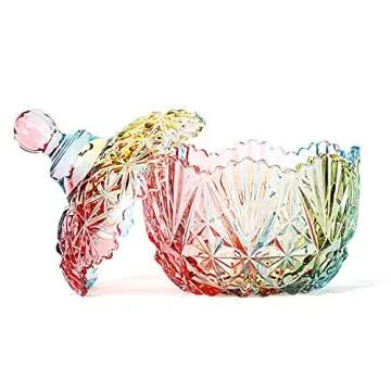 Danmu 1Pc Colorful Glass Storage Jar, Candy Jar with Lid, Cookie Jar, Jewelry Box Buffet Jar Biscuit Containers (260ml / 9oz)
