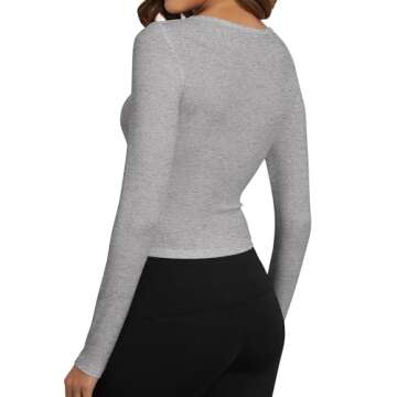 Artfish Women's Casual Basic Ribbed T-Shirts Slim Fitted Boat Neck Long Sleeve Crop Top (Heather Gre...