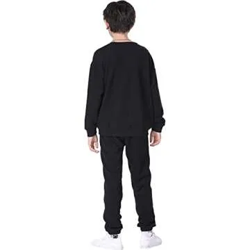 amropi Boy's Tracksuit Pullover Sweatshirt Jogging Pants Set 2 Pieces Sweatsuit Black, 9-10 Years