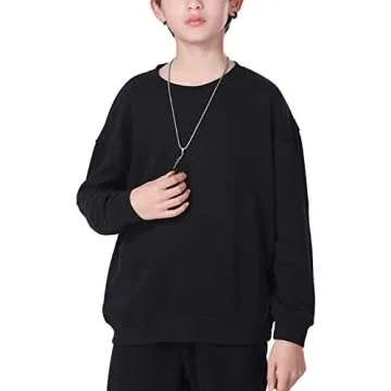 amropi Boy's Tracksuit Pullover Sweatshirt Jogging Pants Set 2 Pieces Sweatsuit Black, 9-10 Years