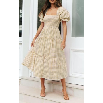 ZESICA Women's Summer Beach Midi Dress in Beige