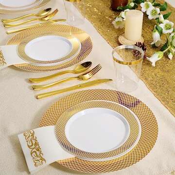 Elegant FOCUSLINE 175 Piece Gold Dinnerware Set for 25 Guests, Perfect for Parties and Weddings!