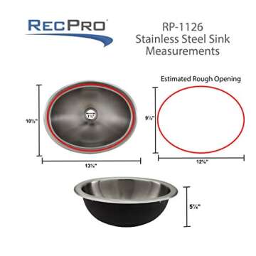 RecPro RV Stainless Steel Oval Sink 10x13 - Durable and Stylish