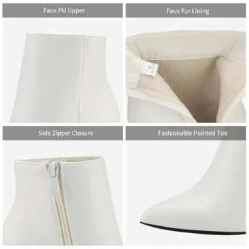 DREAM PAIRS SIANNA-1 Women's Chunky Heel Ankle Booties with Pointed Toe, Size 8.5, White/Pu