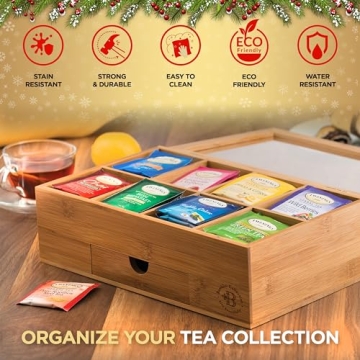 Elegant Bamboo Tea Organizer with Drawer & Acrylic Window