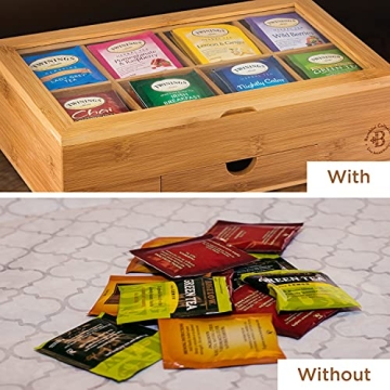 Elegant Bamboo Tea Organizer with Drawer & Acrylic Window