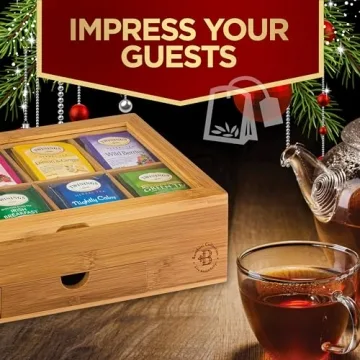 Elegant Bamboo Tea Organizer with Drawer & Acrylic Window