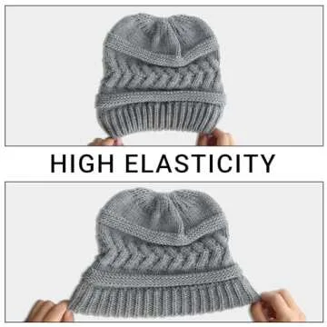 PFFY Female Ponytail Beanie - Winter Warm Knit Cap