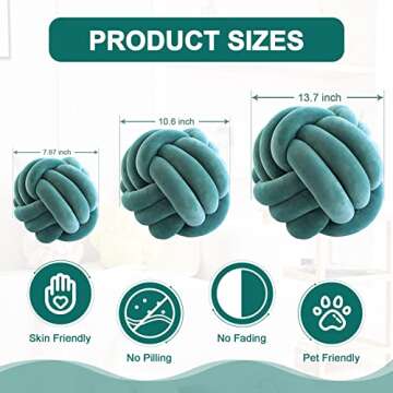 ZAKUN Knot Pillow Ball, Soft Round Throw Pillow Cushion Home Decorative Ball Pillows, Handmade Plush Throw Knotted Pillow for Home Décor Play Knot Ball(13.7inches,Teal)