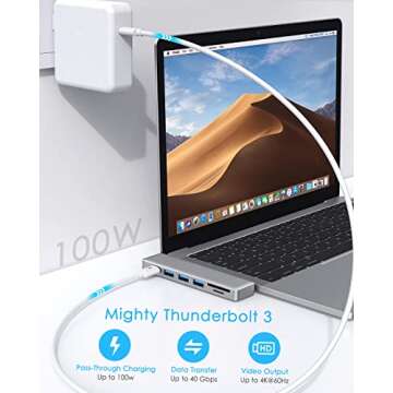 Adapter for MacBook Pro/Air M1 2022/2021/2020, 7 in 2 USB-C Hub with 4K HDMI, Thunderbolt 3(100W PD), USB-C & 2 USB 3.0, SD/TF Card Reader, Type C Dongle for MacBook Pro Air 13" 15" 16" (D)