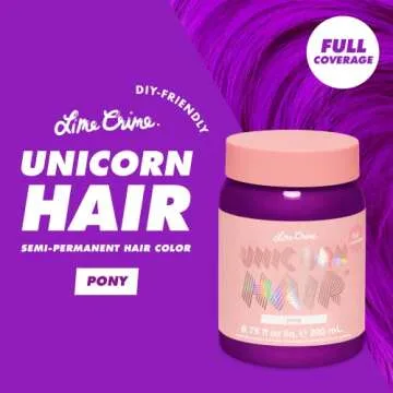 Lime Crime Full Coverage Unicorn Hair Dye, Pony (Violet Purple) - Easy Application, Damage-Free, Veg...