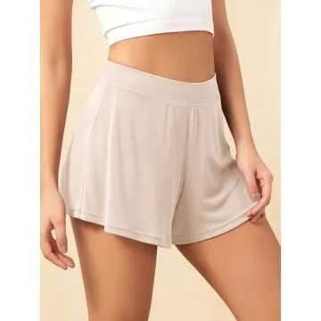 ODODOS 2-Pack Modal Soft Lounge Shorts for Women High Waist Casual Sleepwear Cozy Pajama Bottom, 3" Inseam, Beige+Black, Medium