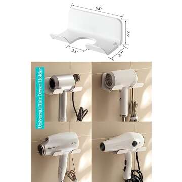 SUPTEC Universal Hair Dryer Holder, Blow Dryer Hanger Wall Mount for Hair Dryer Hook with Plug&Cord ...
