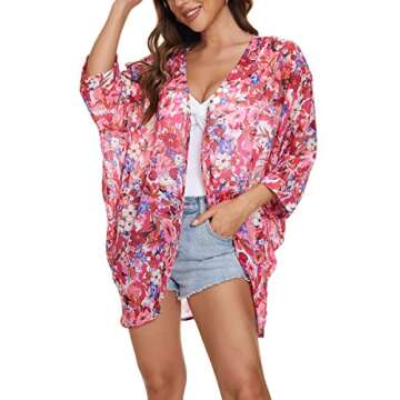 Stylish Floral Print Sheer Chiffon Kimono for Summer