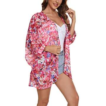 Stylish Floral Print Sheer Chiffon Kimono for Summer