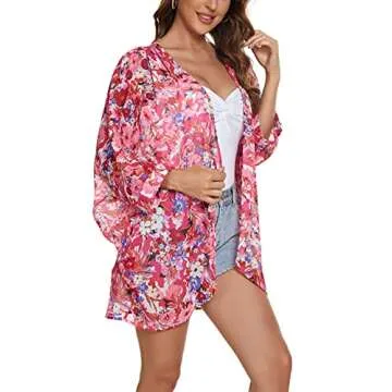 Stylish Floral Print Sheer Chiffon Kimono for Summer