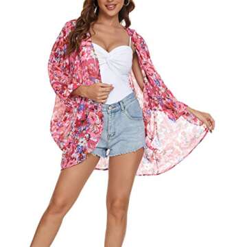 Stylish Floral Print Sheer Chiffon Kimono for Summer