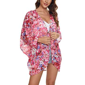 Stylish Floral Print Sheer Chiffon Kimono for Summer