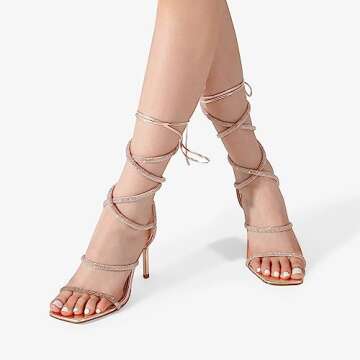 DREAM PAIRS Rose Gold High Heels Stilletos Heels for Women Strappy Gladiator Sexy Square Toe Heels Open Toe Heels Dressy Pumps Sandals Size 8 SDHS2239W