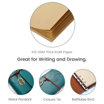 BEYONG Leather Journal for Women Men, Refillable Travelers Notebook, Blank Journals for Writing Drawing, Vintage Sketchbook, Travel Diary, Best Gifts for Teens Girls and Boys (Black, 5"x7.2")