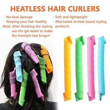30 Pcs Hair Curlers Spiral Curls Heatless Hair Curlers No Heat Spiral Curlers Styling Kit with 2 Sets of Styling Hooks for Most Kinds of Hairstyles(Assorted Color,11.8in)