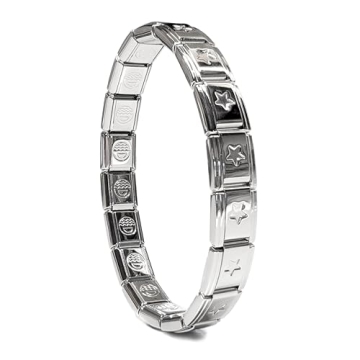 Dolceoro SB-005 Recessed Star Modular Charm Bracelet - Silver Stainless Steel 18 Links for Custom Fi...