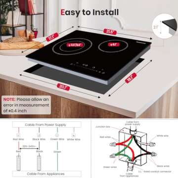 21 Inch Electric Cooktop for Apartment, GASLAND ETL Certificated Cooktop 2 Burners, 3700W Built-in R...