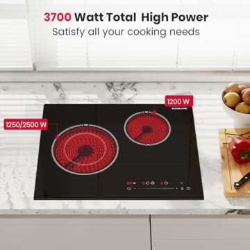 21 Inch Electric Cooktop for Apartment, GASLAND ETL Certificated Cooktop 2 Burners, 3700W Built-in Radiant Electric Stove Top with 16 Power Levels, 240V Electric Ceramic Cooktop, Slide Touch Control