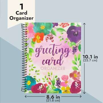 Floral Month by Month Greeting Card Organiser Book with 24 Pockets, Card and File Keeper Dividers for Birthdays, Weddings, Milestones, Graduation Parties, Holiday Reminders (21 x 25 cm)