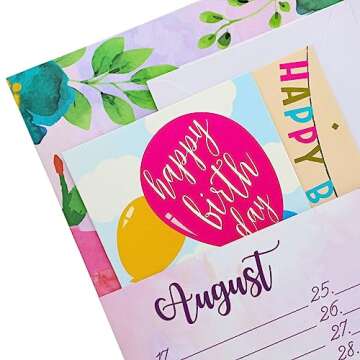 Floral Month by Month Greeting Card Organiser Book with 24 Pockets, Card and File Keeper Dividers for Birthdays, Weddings, Milestones, Graduation Parties, Holiday Reminders (21 x 25 cm)